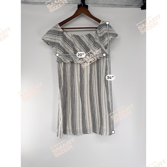 Saks Fifth Avenue Linen Blend Striped cold Shoulder Dress M beachy coverup boho - Picture 2 of 8